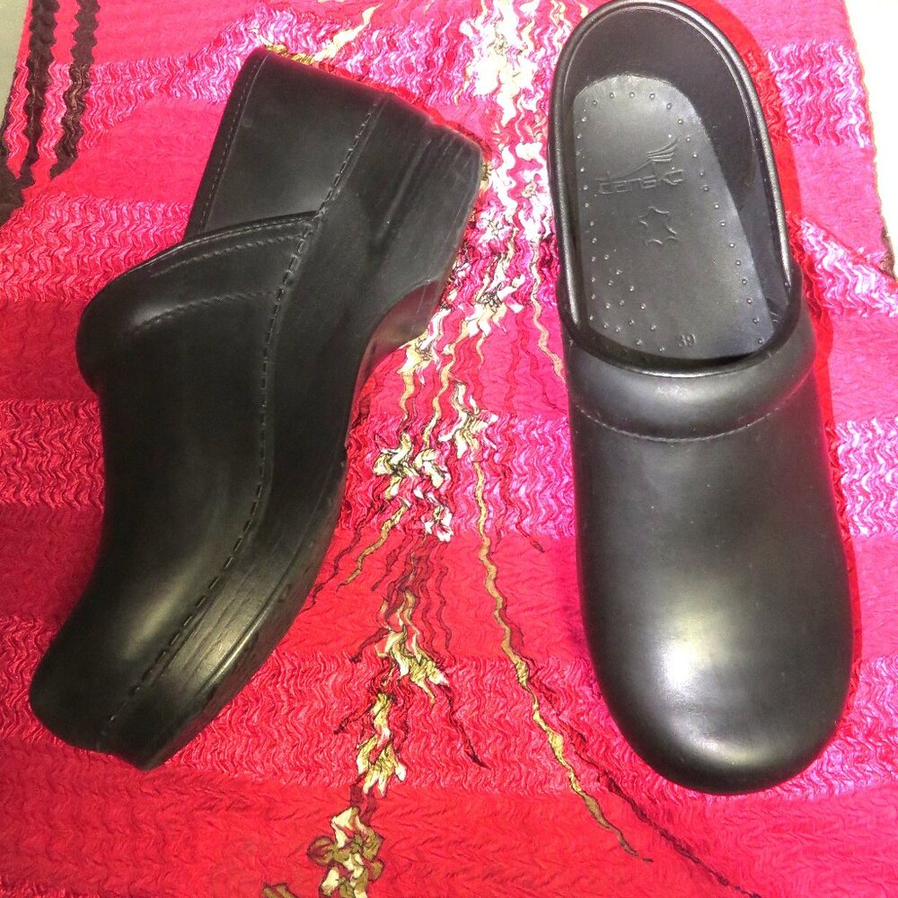 ā¤ļøDANSKO Professional Black Leather Casual Comfort Nursing Clogs Size 39 8.5-9
